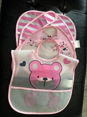 Little Me Kids Pink Bear Waterproof Bib - Pack of 3 0-12 mos